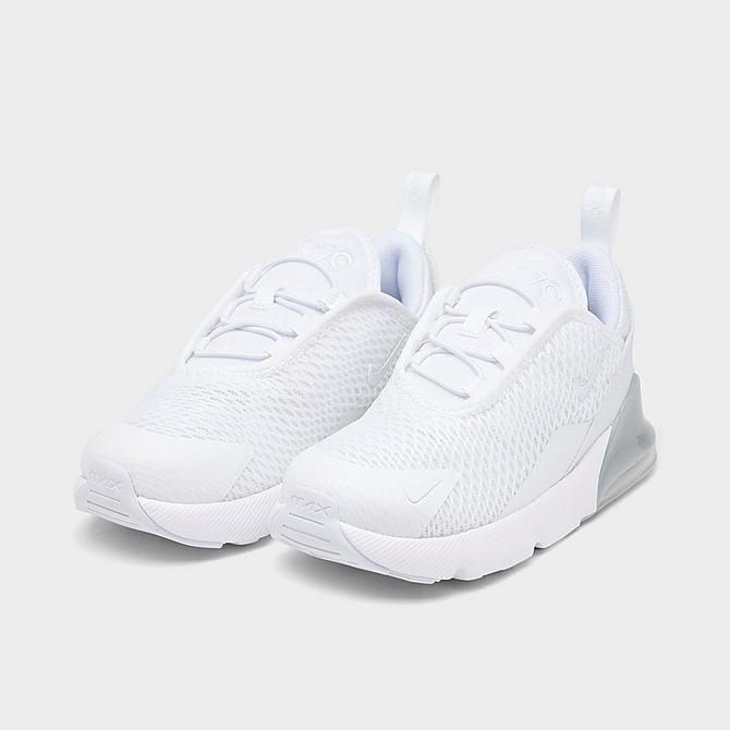 Three Quarter view of Kids' Toddler Nike Air Max 270 Casual Shoes in White/Metallic Silver Click to zoom