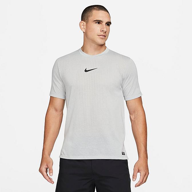 Front view of Men's Nike Pro Dri-FIT ADV Short-Sleeve T-Shirt in Light Smoke Grey/Black Click to zoom