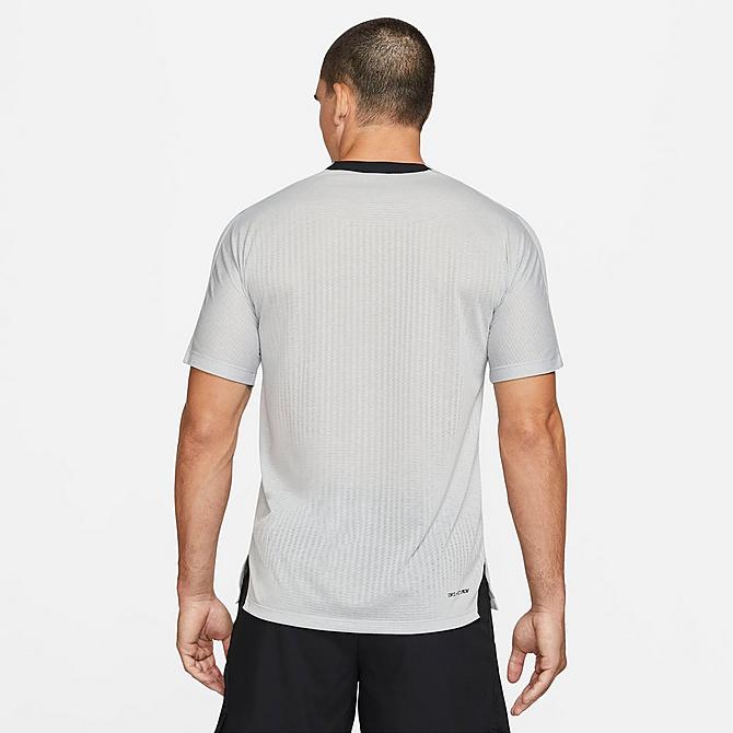 Front Three Quarter view of Men's Nike Pro Dri-FIT ADV Short-Sleeve T-Shirt in Light Smoke Grey/Black Click to zoom