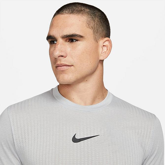 Back Right view of Men's Nike Pro Dri-FIT ADV Short-Sleeve T-Shirt in Light Smoke Grey/Black Click to zoom