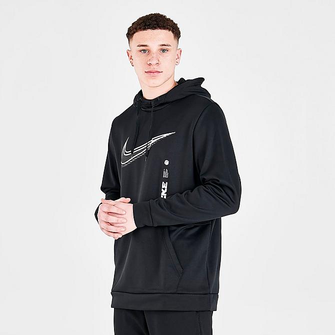 Back Left view of Men's Nike Therma-FIT Pullover Training Hoodie in Black/White Click to zoom