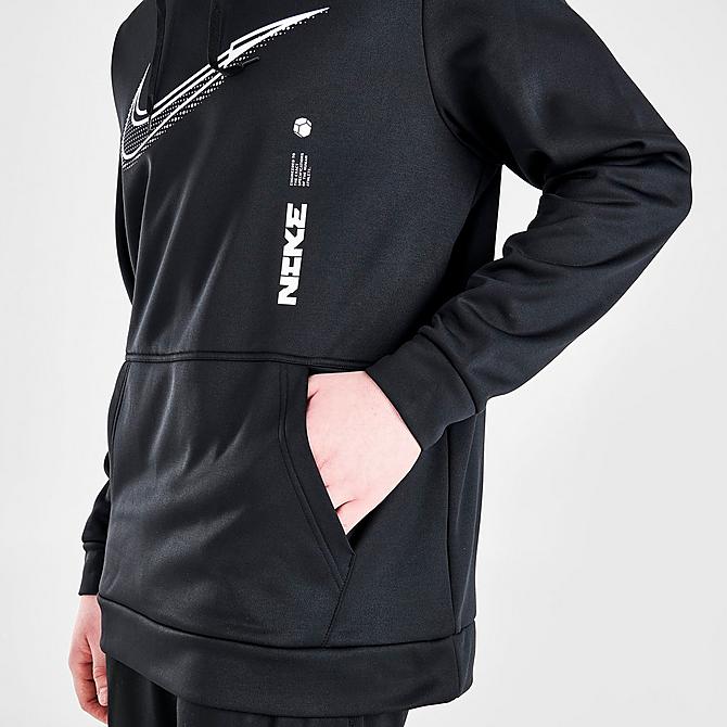 On Model 5 view of Men's Nike Therma-FIT Pullover Training Hoodie in Black/White Click to zoom