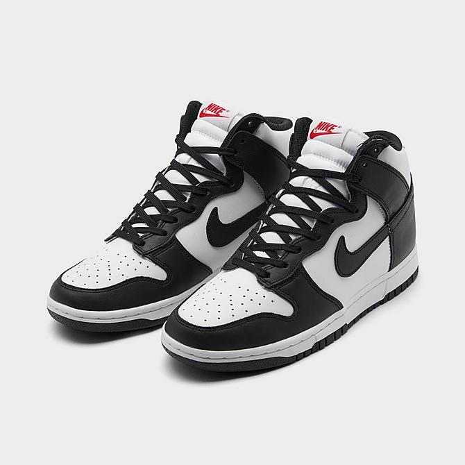 Three Quarter view of Women's Nike Dunk High Retro Casual Shoes in White/Black/University Red Click to zoom