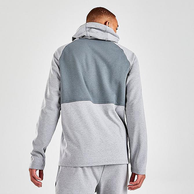 Back Right view of Men's Nike Therma-FIT Pullover Training Hoodie in Smoke Grey/Heather/Smoke Grey/Volt Click to zoom
