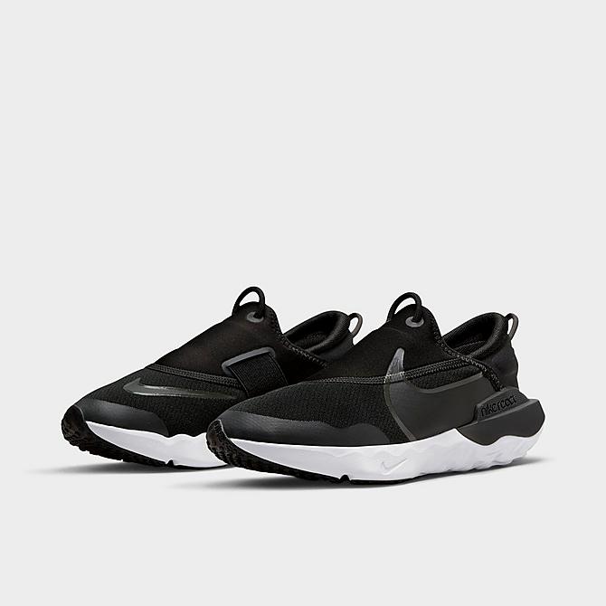 Three Quarter view of Little Kids' Nike Flow Casual Shoes in Black/Off Noir/White/Medium Ash Click to zoom
