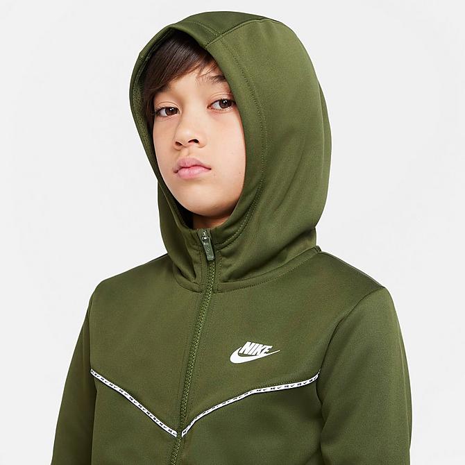 Back Right view of Boys' Nike Sportswear Full-Zip Hoodie in Rough Green/Rough Green/White Click to zoom
