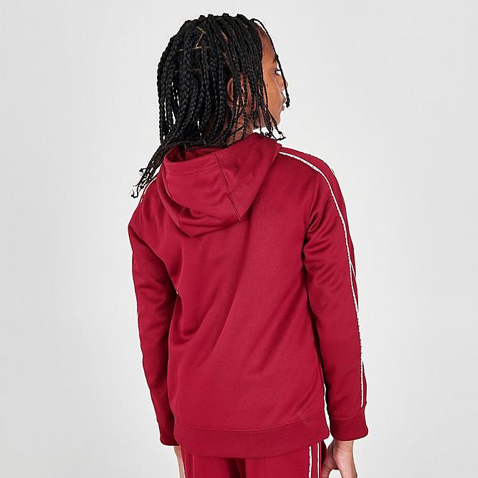 Back Right view of Kids' Nike Sportswear Repeat Tape Hoodie in Team Red/White Click to zoom