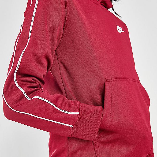 On Model 6 view of Kids' Nike Sportswear Repeat Tape Hoodie in Team Red/White Click to zoom