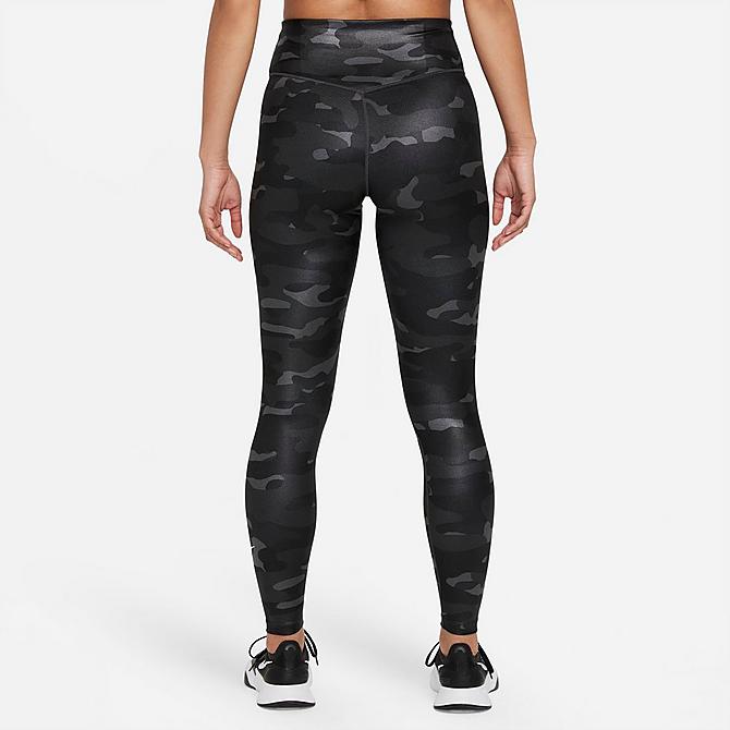 Back Left view of Women's Nike Dri-FIT One Mid-Rise Camo Leggings in Dark Smoke Grey/White Click to zoom