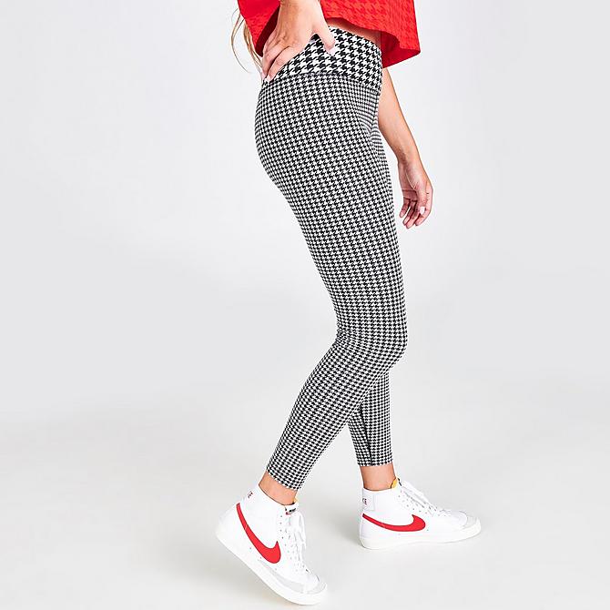Back Left view of Women's Nike Dri-FIT One Icon Clash Mid-Rise Cropped Printed Leggings in White/Black/Chile Red Click to zoom