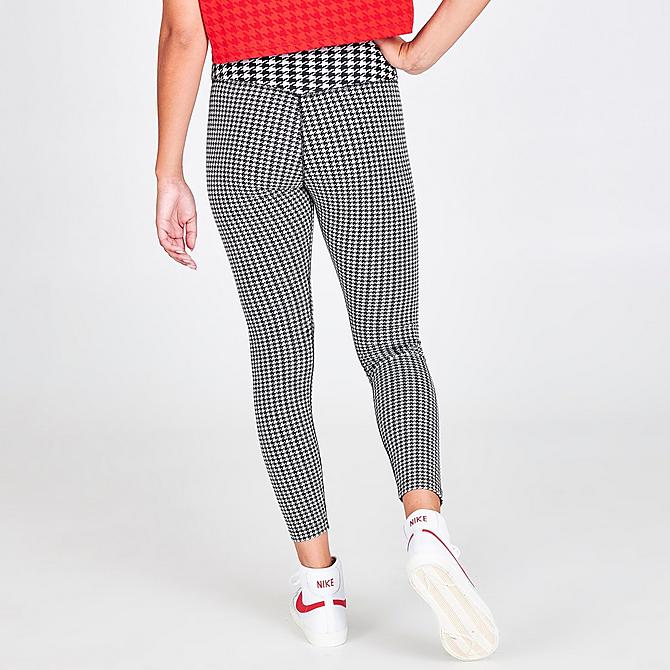 Back Right view of Women's Nike Dri-FIT One Icon Clash Mid-Rise Cropped Printed Leggings in White/Black/Chile Red Click to zoom