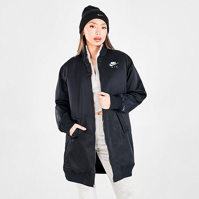 Front view of Women's Nike Air Therma-FIT Bomber Jacket in Black/White Click to zoom