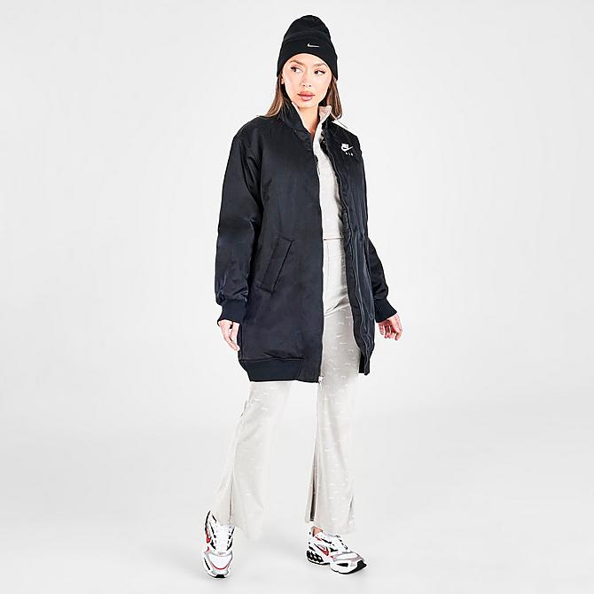 Front Three Quarter view of Women's Nike Air Therma-FIT Bomber Jacket in Black/White Click to zoom