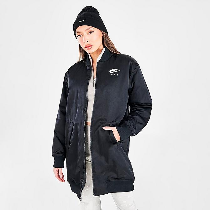 Back Left view of Women's Nike Air Therma-FIT Bomber Jacket in Black/White Click to zoom
