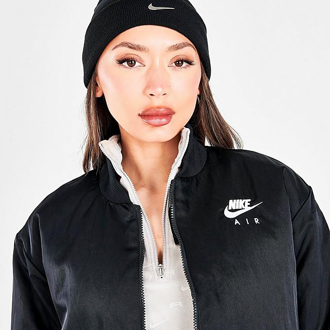 On Model 5 view of Women's Nike Air Therma-FIT Bomber Jacket in Black/White Click to zoom