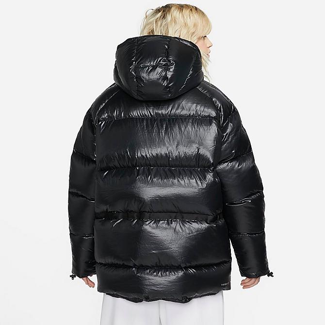 Back Left view of Women's Nike Sportswear Therma-FIT City Series Down Jacket in Black/Black/White Click to zoom