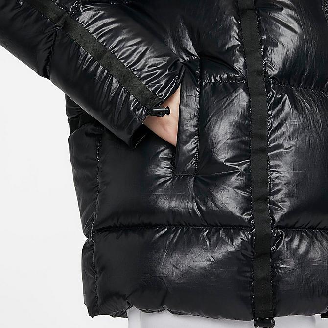 On Model 5 view of Women's Nike Sportswear Therma-FIT City Series Down Jacket in Black/Black/White Click to zoom