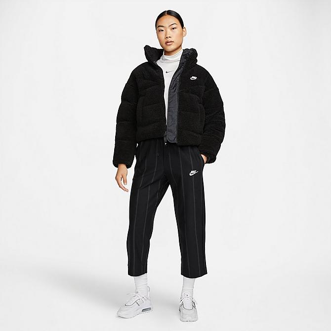 Front Three Quarter view of Women's Nike Sportswear Therma-FIT City Series Down-Fill Jacket in Black/White Click to zoom