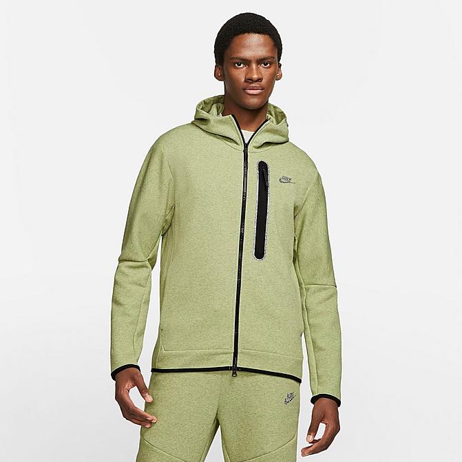 Front view of Men's Nike Sportswear Tech Fleece Full-Zip Hoodie in Lime Ice/Heather Click to zoom
