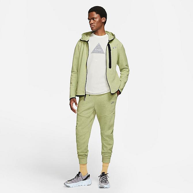 Back Left view of Men's Nike Sportswear Tech Fleece Full-Zip Hoodie in Lime Ice/Heather Click to zoom