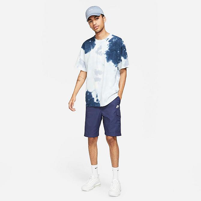 Back Left view of Men's Nike Sportswear Unlined Utility Cargo Shorts in Navy/White Click to zoom