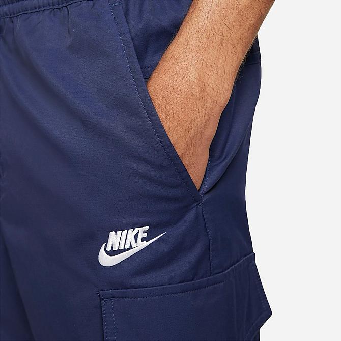 Back Right view of Men's Nike Sportswear Unlined Utility Cargo Shorts in Navy/White Click to zoom