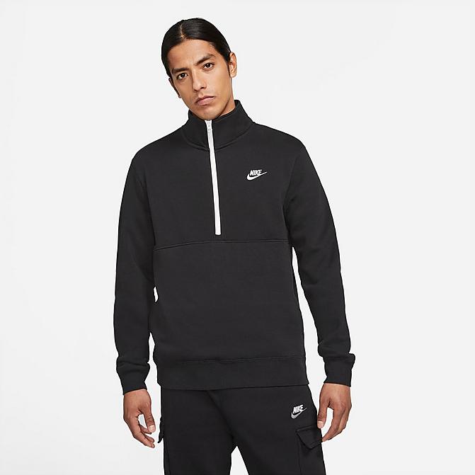 Front view of Men's Nike Sportswear Club Half-Zip Pullover Jacket in Black Click to zoom