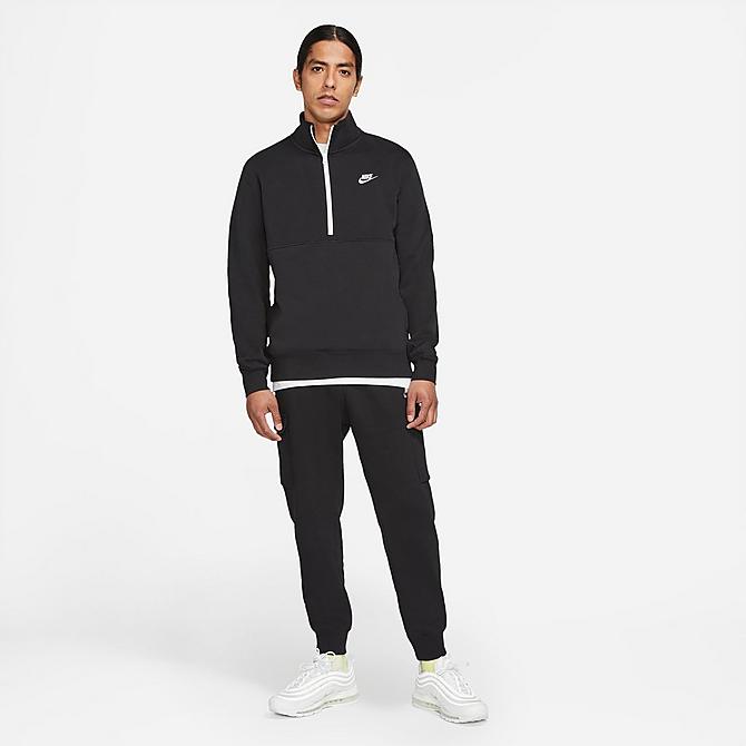 Back Left view of Men's Nike Sportswear Club Half-Zip Pullover Jacket in Black Click to zoom