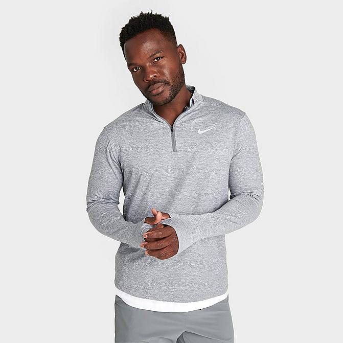 Front view of Men's Nike Dri-FIT Element Half-Zip Running Shirt in Smoke Grey/Grey Fog/Reflective Silver Click to zoom