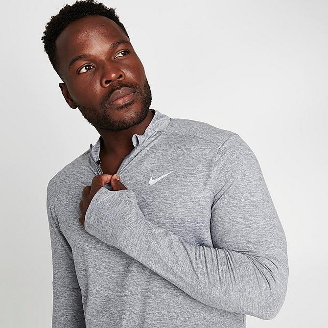 On Model 5 view of Men's Nike Dri-FIT Element Half-Zip Running Shirt in Smoke Grey/Grey Fog/Reflective Silver Click to zoom