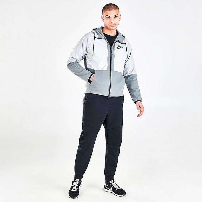 Front Three Quarter view of Men's Nike Sportswear Tech Essentials+ Fleece Full-Zip Hoodie in Light Smoke Grey/Smoke Grey/Black/Black Click to zoom