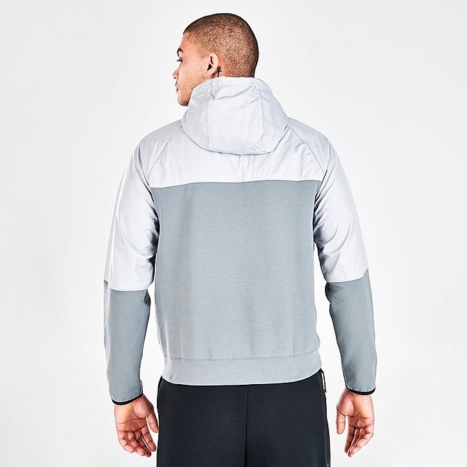 Back Right view of Men's Nike Sportswear Tech Essentials+ Fleece Full-Zip Hoodie in Light Smoke Grey/Smoke Grey/Black/Black Click to zoom