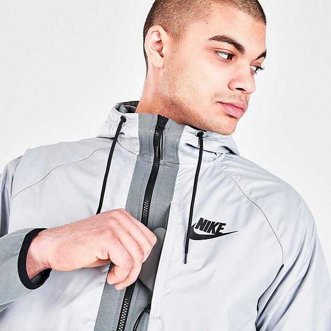 On Model 5 view of Men's Nike Sportswear Tech Essentials+ Fleece Full-Zip Hoodie in Light Smoke Grey/Smoke Grey/Black/Black Click to zoom