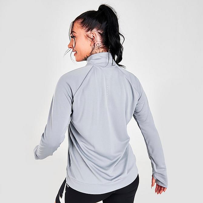 Back Right view of Women's Nike Dri-FIT Swoosh Run Half-Zip Running Midlayer Training Top in Particle Grey/White Click to zoom