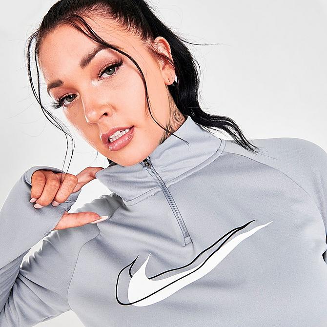 On Model 6 view of Women's Nike Dri-FIT Swoosh Run Half-Zip Running Midlayer Training Top in Particle Grey/White Click to zoom