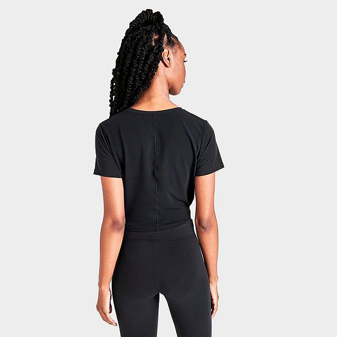 Back Right view of Women's Nike Dri-FIT One Luxe Twist Standard Fit Short-Sleeve Shirt in Black Click to zoom