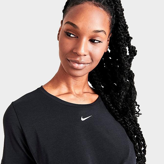 On Model 5 view of Women's Nike Dri-FIT One Luxe Twist Standard Fit Short-Sleeve Shirt in Black Click to zoom