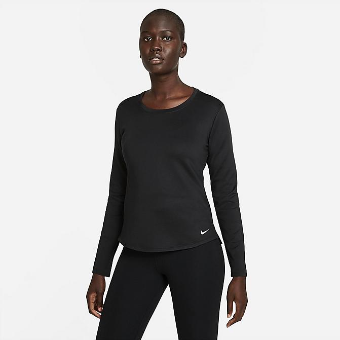 Front view of Women's Nike Therma-FIT One Long-Sleeve Top in Black/White Click to zoom