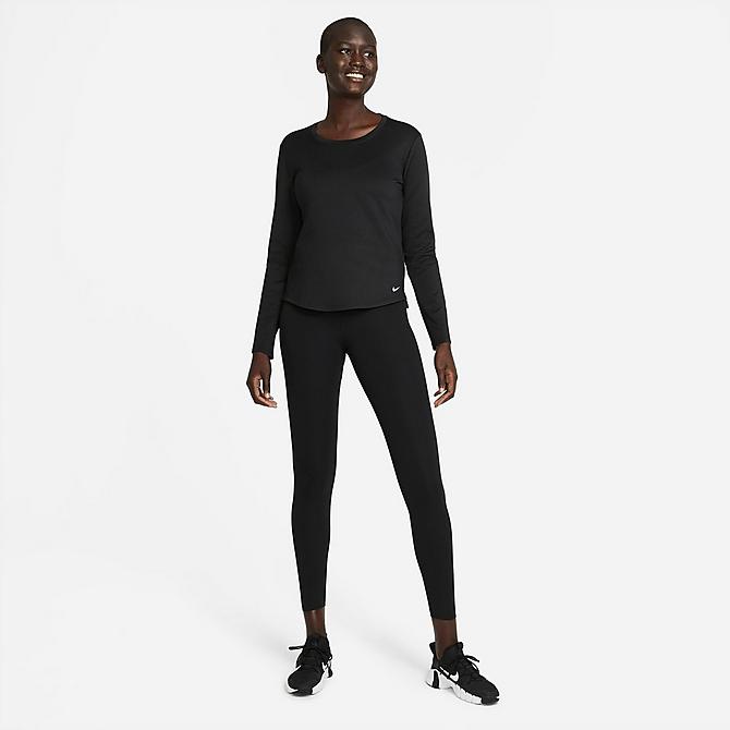 Back Left view of Women's Nike Therma-FIT One Long-Sleeve Top in Black/White Click to zoom
