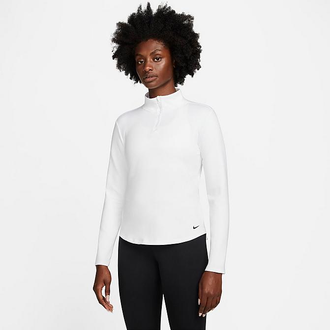 Front view of Women's Nike Therma-FIT One Long-Sleeve Half-Zip Top in White/Black Click to zoom