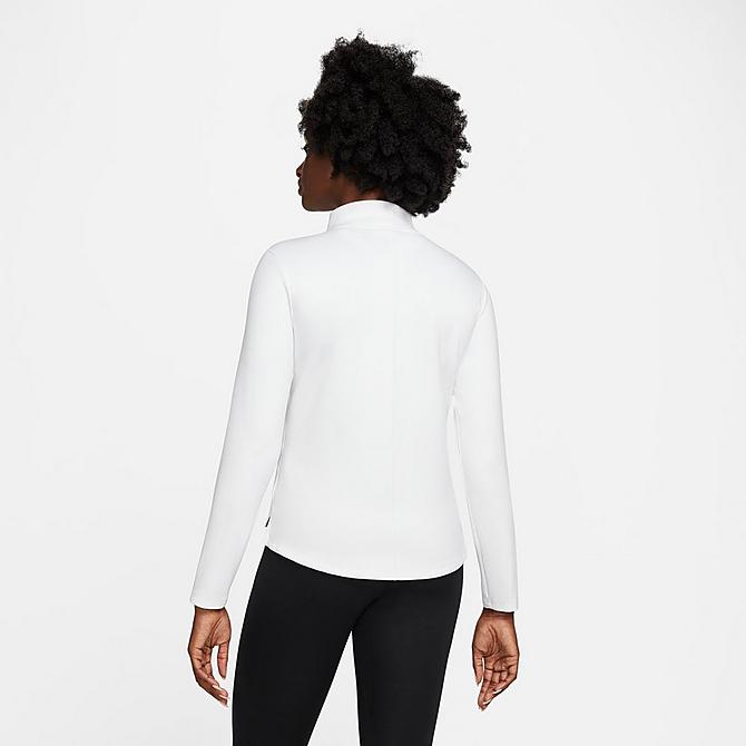 Front Three Quarter view of Women's Nike Therma-FIT One Long-Sleeve Half-Zip Top in White/Black Click to zoom