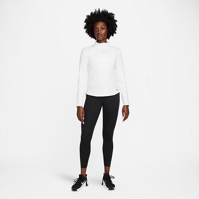 Back Left view of Women's Nike Therma-FIT One Long-Sleeve Half-Zip Top in White/Black Click to zoom