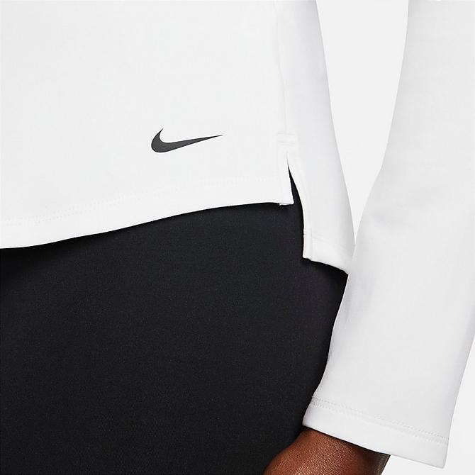 On Model 5 view of Women's Nike Therma-FIT One Long-Sleeve Half-Zip Top in White/Black Click to zoom