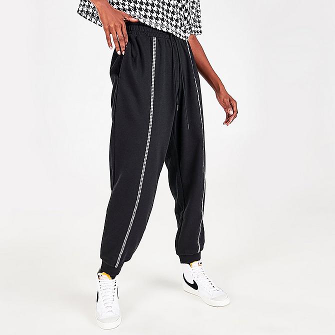 Back Left view of Women's Nike Sportswear Icon Clash Houndstooth Jogger Pants in Black/Chile Red Click to zoom