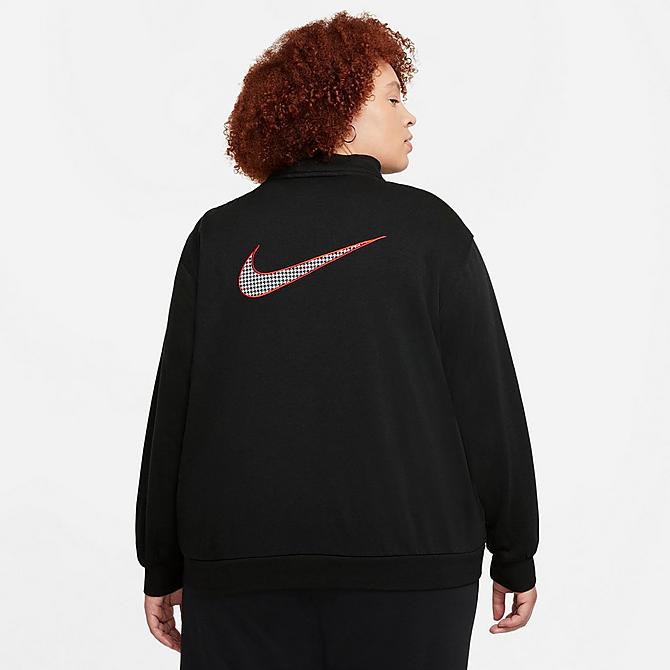 Back Left view of Women's Nike Sportswear Icon Clash Fleece Half-Zip Top in Black/Chile Red Click to zoom
