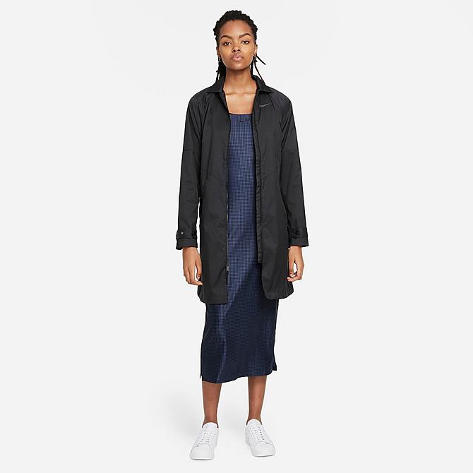 Back Left view of Women's Nike Sportswear Icon Clash Cami Dress in Midnight Navy/Black Click to zoom