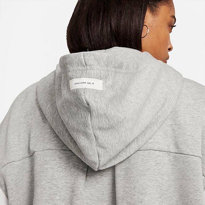 On Model 6 view of Women's Nike Sportswear Icon Clash Monogram Hoodie in Dark Grey Heather/White/Black Click to zoom