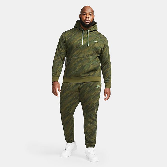 Back Left view of Men's Nike Sportswear Club Fleece Pullover Hoodie in Rough Green/Green Strike Click to zoom