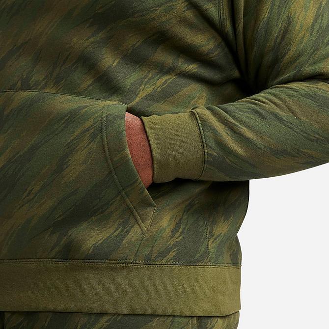 On Model 5 view of Men's Nike Sportswear Club Fleece Pullover Hoodie in Rough Green/Green Strike Click to zoom