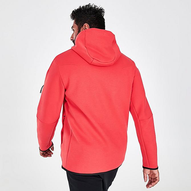 Back Right view of Men's Nike Sportswear Tech Fleece Ribbed Hoodie in Lobster Click to zoom